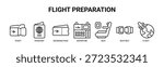 Flight Preparation web banner icon vector illustration concept for airline passenger pre-flight process and travel documentation with icon of ticket, passport, boarding pass, departure, seat, seat belt, flight.