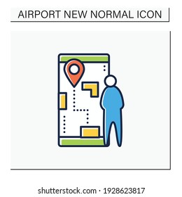 Flight Preview Color Icon. Pre-map The Passenger Experience. Ability To Pre-map Airport Journeys Before It Begins. Airport New Normal Concept. Isolated Vector Illustration