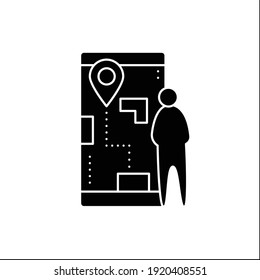 Flight Preview Glyph Icon. Pre-map The Passenger Experience. Ability To Pre-map Airport Journeys Before It Begins. Filled Flat Sign. Isolated Silhouette Vector Illustration