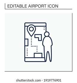 Flight Preview Line Icon. Pre-map The Passenger Experience. Ability To Pre-map Airport Journeys Before It Begins. Airport New Normal Concept. Isolated Vector Illustration.Editable Stroke