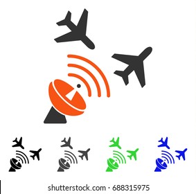 Flight Radar flat vector illustration. Colored flight radar gray, black, blue, green icon versions. Flat icon style for web design.