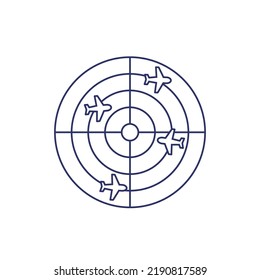 flight radar line icon with airplanes