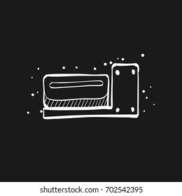 Flight recorder icon in doodle sketch lines. Transportation equipment aviation pilot conversation data