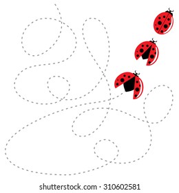 flight red cartoon ladybird flat style. Vector illustration.