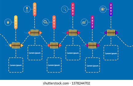 flight roadmap timeline elements with markpoint graph think search gear target icons. vector illustration eps10