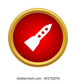 Flight rocket icon in simple style in red circle. Research and science symbol