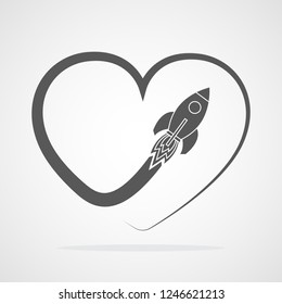 Flight of the rocket and its way. Vector illustration. Concept of travel