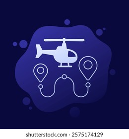 Flight route and helicopter, vector icon