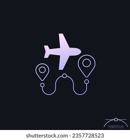 Flight route icon with an airplane