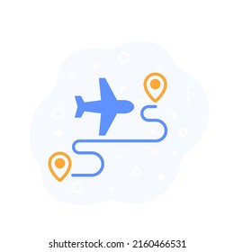 Flight route icon with an airplane, vector design
