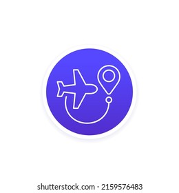 Icono de línea de ruta de vuelo, vector