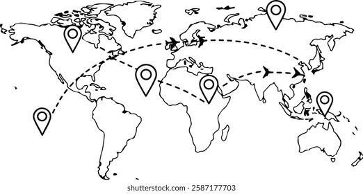 Flight Route Map with Location Markers