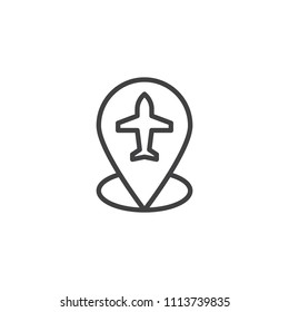Flight route outline icon. linear style sign for mobile concept and web design. Map Pin Pointer Air plane simple line vector icon. Symbol, logo illustration. Pixel perfect vector graphics