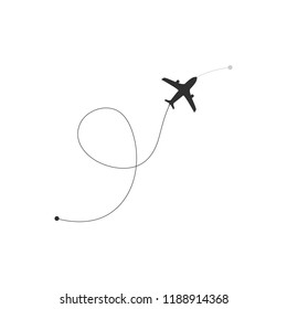 Flight route. Plane icon. Airplane icon with route from launch point to destination point. Vector illustration