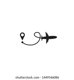 Flight route. Plane icon. Airplane icon with route from launch point to destination point. Vector illustration