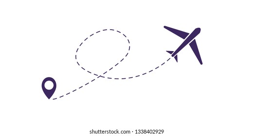 flight route with start point, airplane icon vector