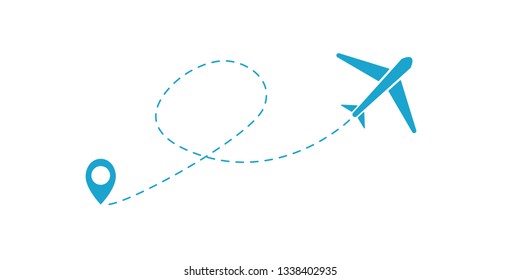 flight route with start point, airplane icon vector