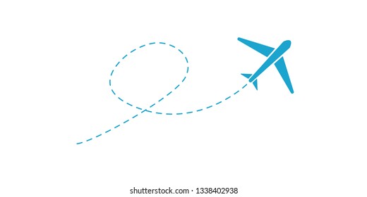 flight route with start point, airplane icon vector