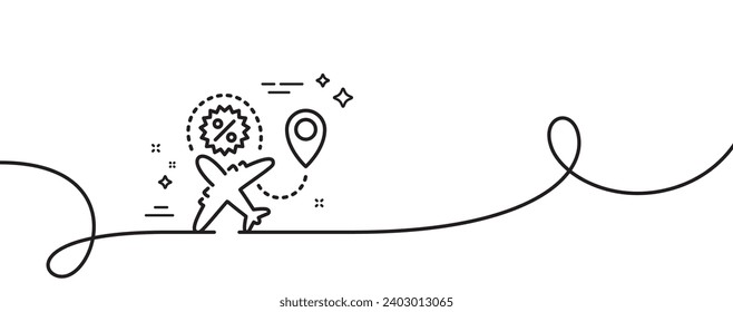 Flight sale line icon. Continuous one line with curl. Shopping discount sign. Clearance symbol. Flight sale single outline ribbon. Loop curve pattern. Vector