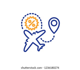 Flight sale line icon. Shopping discount sign. Clearance symbol. Colorful outline concept. Blue and orange thin line color icon. Flight sale Vector