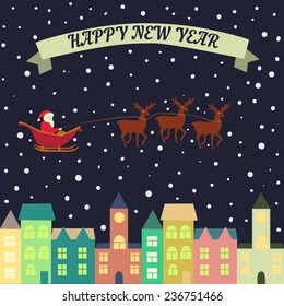 flight of Santa Claus in a sleigh