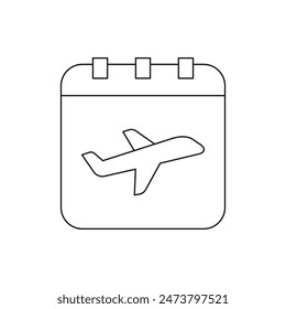 Flight schedule. Airplane and calendar icon line style isolated on white background. Vector illustration