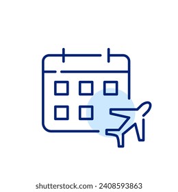 Programa de vuelo. Avión y calendario. Trazo de píxeles perfecto, editable