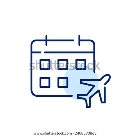 Flight schedule. Airplane and calendar. Pixel perfect, editable stroke