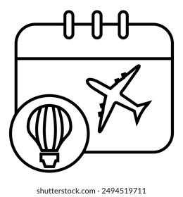 Horarios de vuelo y escapadas en globo. Calendario para viajes aéreos y globo aerostático Adventures icono de diseño Vector ilustración símbolo.