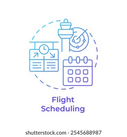 Ícone de conceito de gradiente azul do plano de voo. Controlo do tráfego aéreo, aviação. Sistema de companhias aéreas. Ilustração de linha de forma redonda. Ideia abstrata. Design gráfico. Fácil de usar em infográfico, apresentação