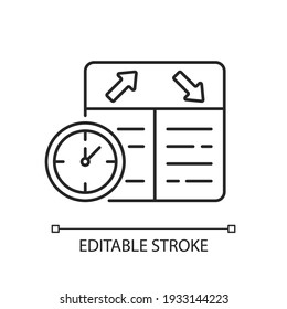 Flight scheduling chalk linear icon. The ability to plan trips. Compliance with the schedule. Thin line customizable illustration. Contour symbol. Vector isolated outline drawing. Editable stroke