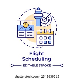 Flight scheduling multi color concept icon. Air traffic control, aviation. Airline system. Round shape line illustration. Abstract idea. Graphic design. Easy to use in infographic, presentation