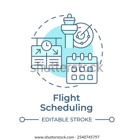 Flight scheduling soft blue concept icon. Air traffic control, aviation. Airline system. Round shape line illustration. Abstract idea. Graphic design. Easy to use in infographic, presentation
