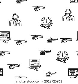 Flight School Educate Vector Seamless Pattern Thin Line Illustration