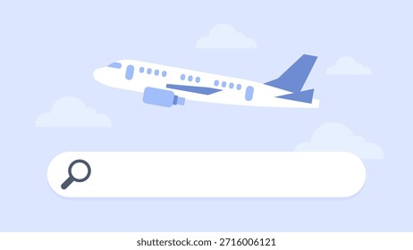 Flight Search Concept with Airplane in Sky Vector Illustration