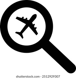 Flight search icon . Find flight icon . Search airplane icon vector