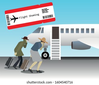 Flight Shame. Everyone is responsible for minimizing the carbon footprint. Air travel is something not to be proud of anymore. Vector Illustration.