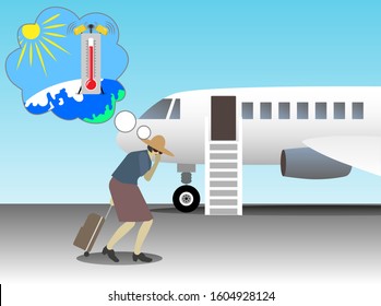 Flight Shame, "Flygskam". Minimizing the carbon footprint is everyone's responsibility. Air travel is something not to be proud of anymore. Vector Illustration.