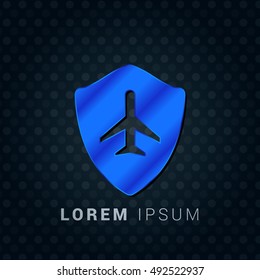 Flight Shield Blue metallic chromium precious Icon / Logo Design