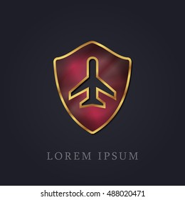 Flight Shield Red Ruby with Golden Frame Precious Jewellery Icon / Logo Design