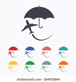 Flight sign icon. Safe travel symbol. Colored flat icons on white background.