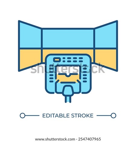Flight simulator RGB color icon. Pilot training, aircraft. Computer equipment, innovation. Modern technology. Isolated vector illustration. Simple filled line drawing. Editable stroke