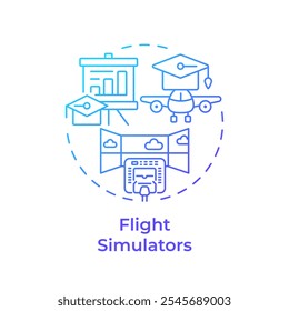 Icono de concepto de gradiente azul de simuladores de vuelo. Entrenamiento de pilotos, pilotaje. Habilidades de aviación. Ilustración de línea de forma redonda. Abstractas idea. Diseño gráfico. Fácil de usar en infografía, presentación