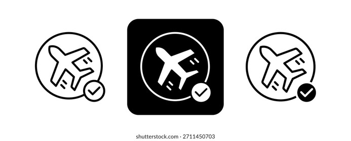 Flight Solid color and black line drawing vector illustration set