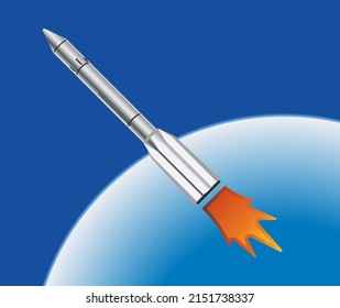 The flight of a spaceship in space. Launching a spaceship. Vector illustration.