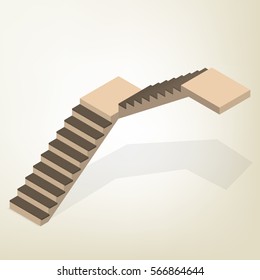 Flight of stairs isolated on white background. Element of design the interior and architecture. Flat 3D isometric style, vector illustration.