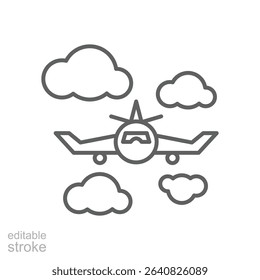 Flight Symbol Thin Line Icon with Plane and Cloud Outline Editable Vector