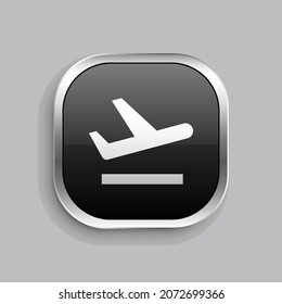 diseño de icono de relleno de despegue de vuelo. Estilo botón brillante rectángulo redondeado aislado en fondo gris. Ilustración del vector