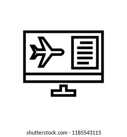 flight ticket booking on computer line icon
