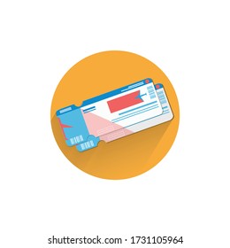 flight ticket colorful flat icon with long shadow. boarding pass flat icon